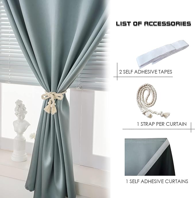AJAZZ 100% Black Out Curtains Adhesive Blackout Temporary Curtain No Drilling - Image 2