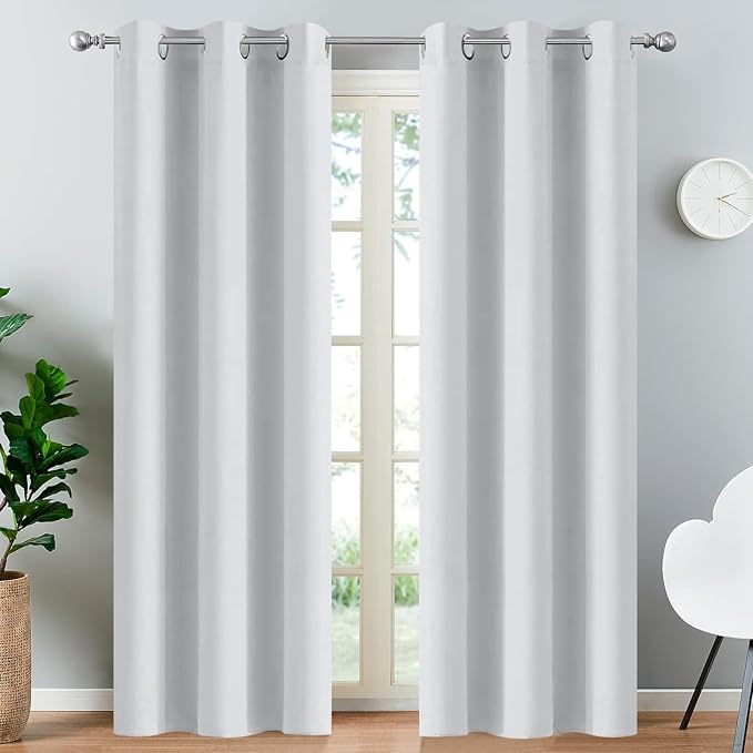 Yakamok Blackout Curtains 38x90 inch Greyish White Thermal Drapes-Bedroom | 2 by Yakamok