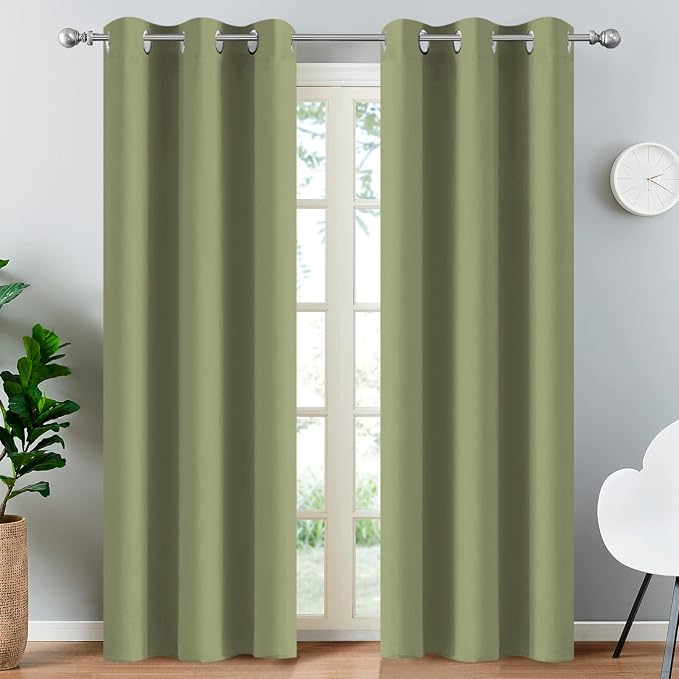 Yakamok Blackout Curtains 38x84 inch Sage Green Thermal Drapes-Bedroom | 2 by Yakamok