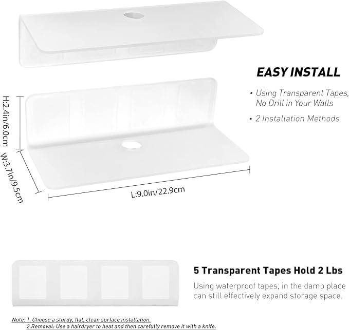 OAPRIRE Acrylic Floating Wall Shelves Frosted, No Drill, 9 Inch 2 Pack | Strong - Image 2