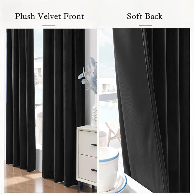 Timeper Black Velvet Curtains 120 inches 2 Panels, Back Tab & Rod Pocket - Image 4