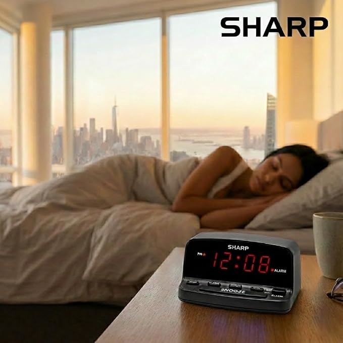 Sharp Digital Alarm Clock with Keyboard Controls, Large Snooze - Image 6