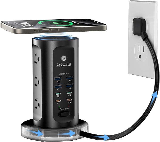 Kakyanill 115W USB Charging Station, Power Strip Tower by kakyanill