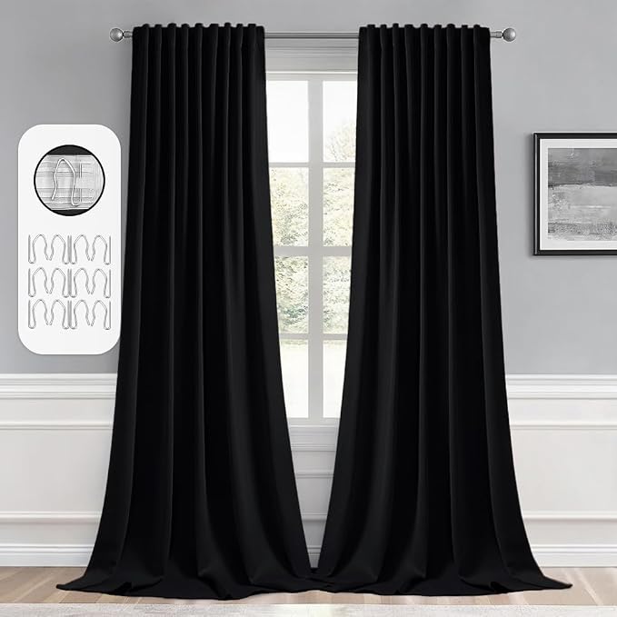 MIULEE Black Back Tab Blackout Curtains 52x94 Inch Long 2 Panels Set | Rod by MIULEE