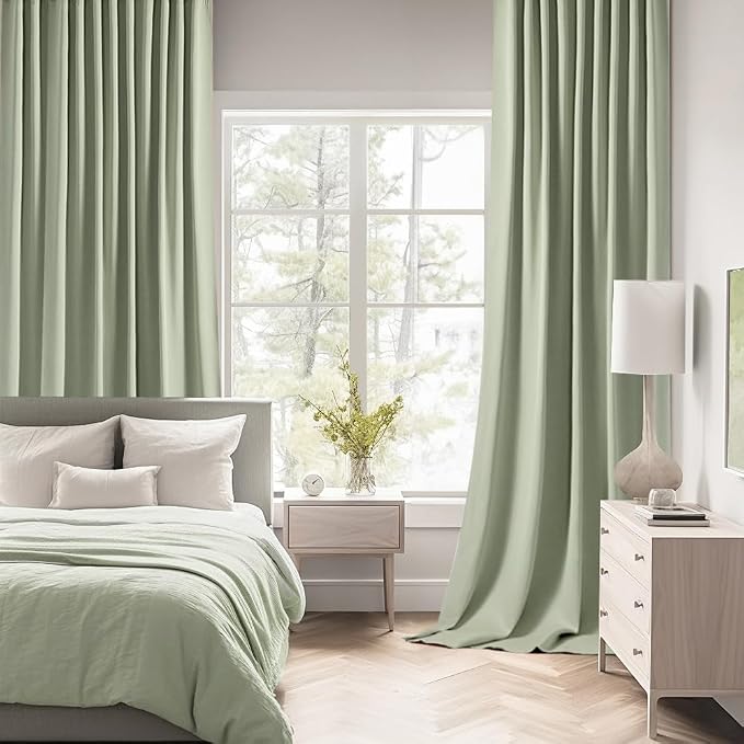 MIULEE Sage Green Back Tab Blackout Curtains 52x72 Inches Long 2 Panels Set | - Image 2