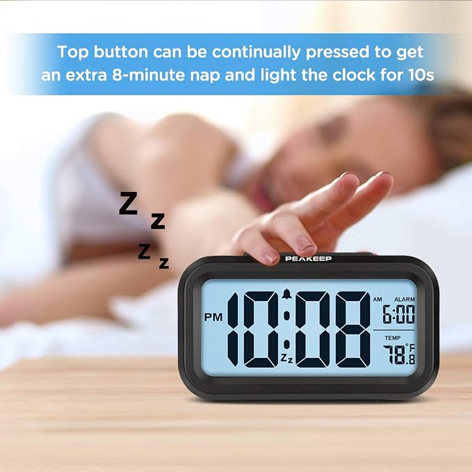 Peakeep Night Light Digital Alarm Clock Battery Operated Indoor Temperature | - Image 3