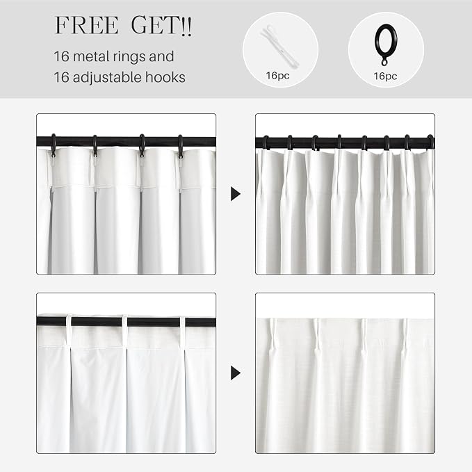 Pinch Pleated Linen Curtains 100% Blackout 108 Inches Long - Image 7