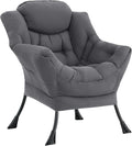 Lazy Chair with Ottoman, Comfy Accent Reading Chair, Dark Grey | Foldable by LITA