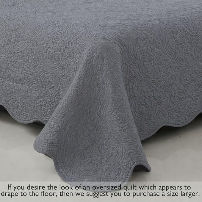 Cozy Line Home Fashions Charcoal Gray Cotton Quilt Set – 3-Piece Solid Textured - Image 6