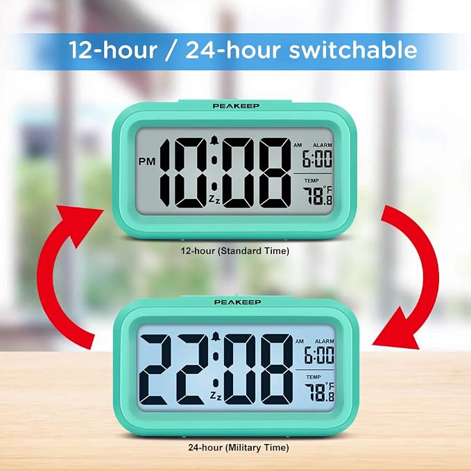 Peakeep Night Light Digital Alarm Clock Battery Operated Indoor Temperature | - Image 5