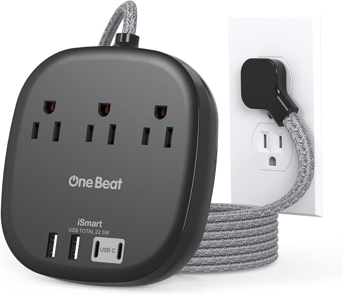 Cruise Ship Travel Essentials, 3Ft Short Extention Cord, 22.5W/4.5A, Dorm Room by OneBeat