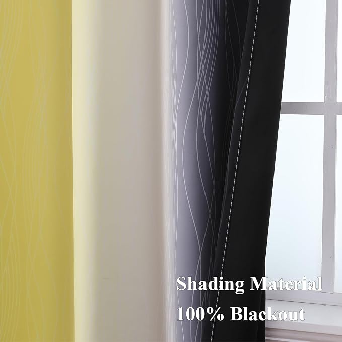 Black and Yellow Ombre Blackout Curtains 96 Inches Long | Room Darkening - Image 5