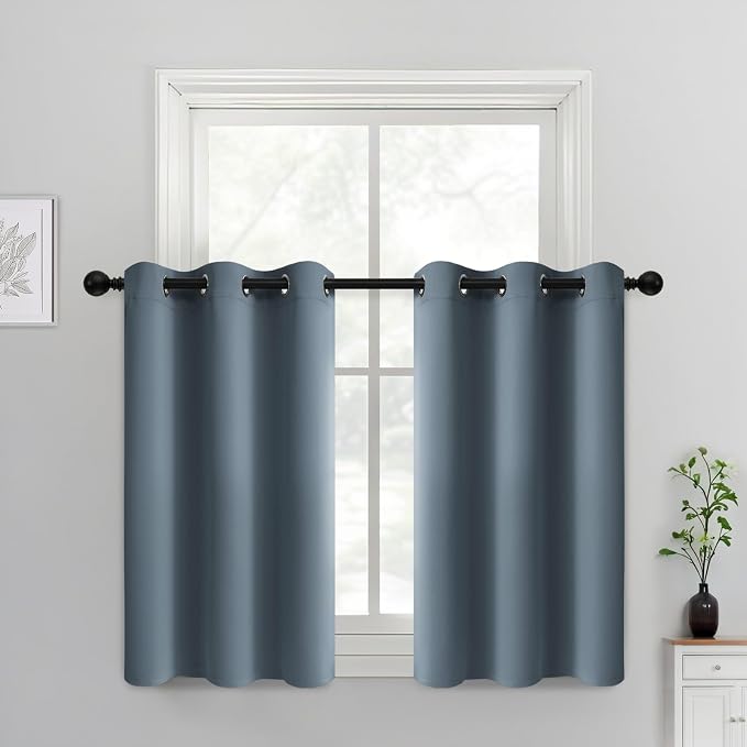 Yakamok Blackout Curtains 38x36 inch Stone Blue Thermal Drapes-Kitchen | 2 by Yakamok