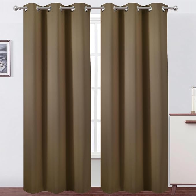 Brown Thermal Blackout Curtains/42 x 95 Inch/Set of 2 Panels Room Darkening by Lemomo