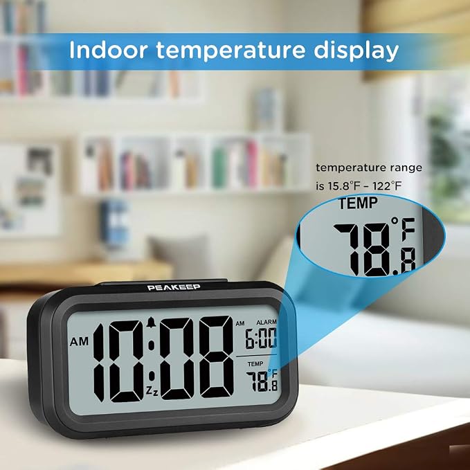 Peakeep Night Light Digital Alarm Clock Battery Operated Indoor Temperature | - Image 4