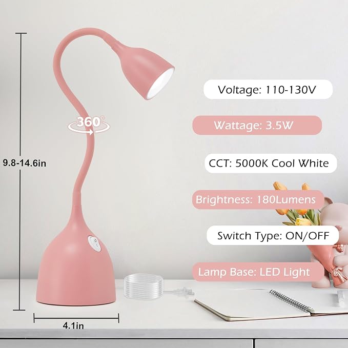 EJIAXIN Gooseneck Desk Lamp 360° LED Flexible Reading Light Small Desk Lamps - Image 6