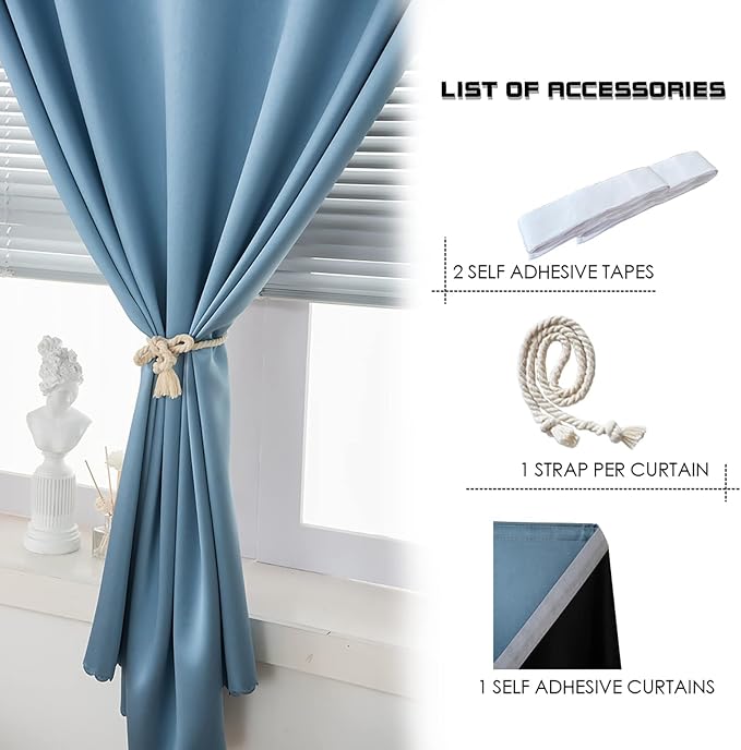 AJAZZ 100% Black Out Curtains Adhesive Blackout Temporary Curtain No Drilling - Image 2