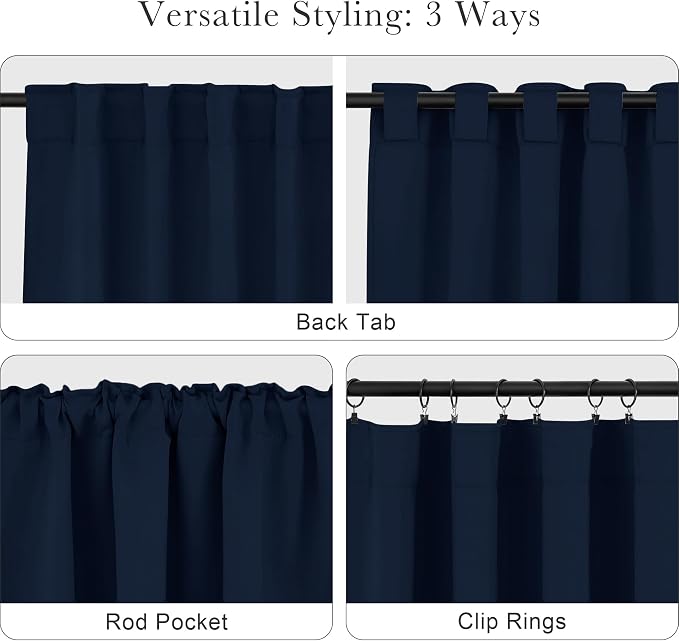 PONY DANCE Blue Blackout Curtains 96 inch Long, Room Darkening Curtains - Image 5