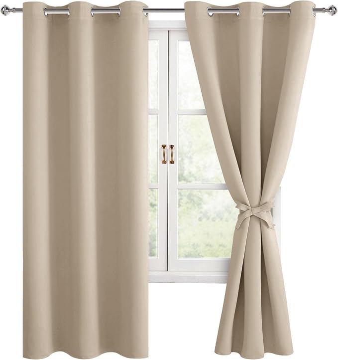 Blackout Curtains for Bedroom, 42 x 63 Inches Length Taupe 2 Panels | Thermal by Hiasan