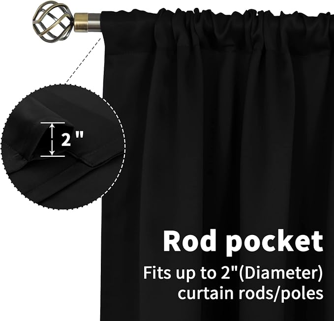 BGment Cafe Curtains 30 Inch Length, Rod Pocket Black Small Drapes | Privacy - Image 3