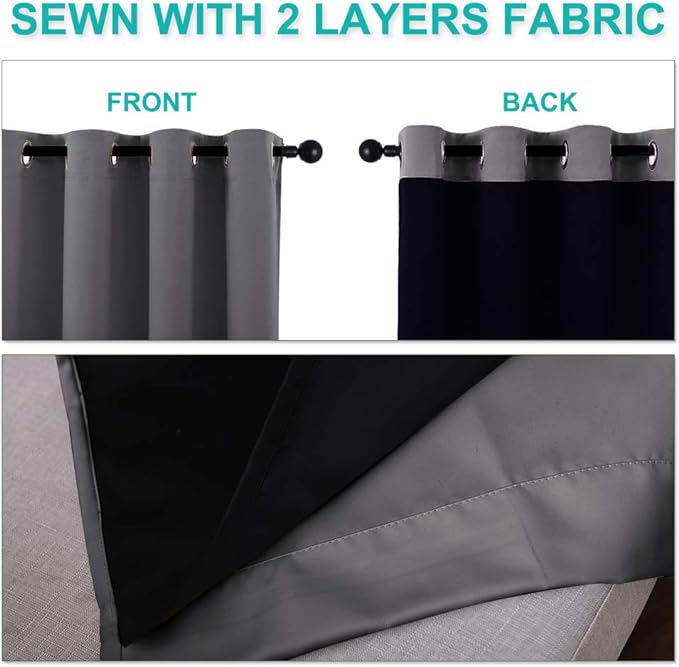 NICETOWN Grey 100% Blackout Curtains 2 Panels - Image 5