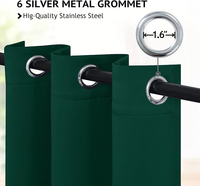 COSVIYA Grommet Room Darkening Dark Green Curtains 54 inch Long - Image 2