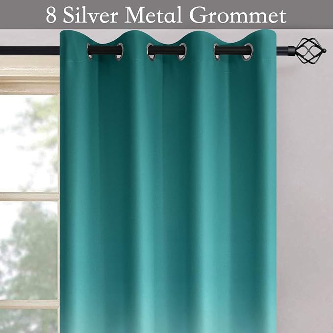 SimpleHome Teal to Grey White Ombre Room Darkening Curtains 72 Inch | Curtains - Image 3