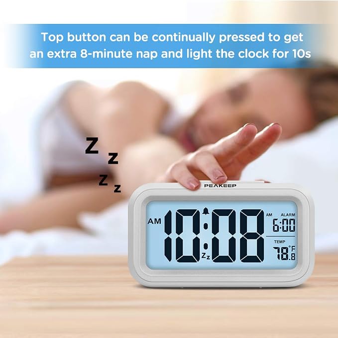 Peakeep Night Light Digital Alarm Clock Battery Operated Indoor Temperature | - Image 3