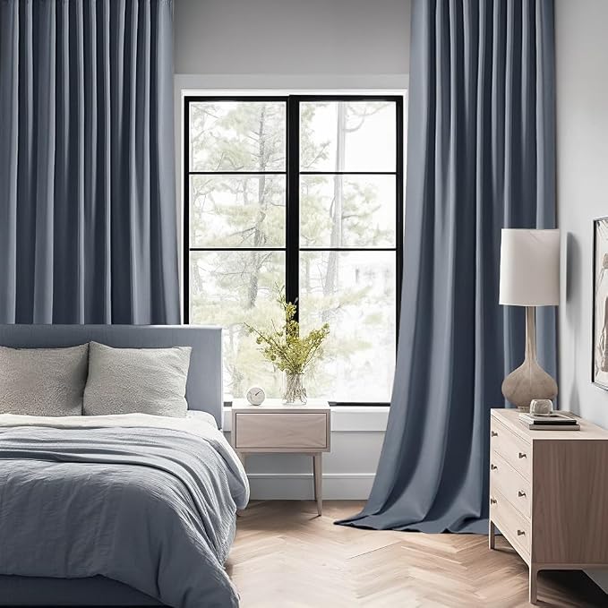 MIULEE Stone Blue Back Tab Blackout Curtains 52x108 Inch Long 2 Panels Set | - Image 2