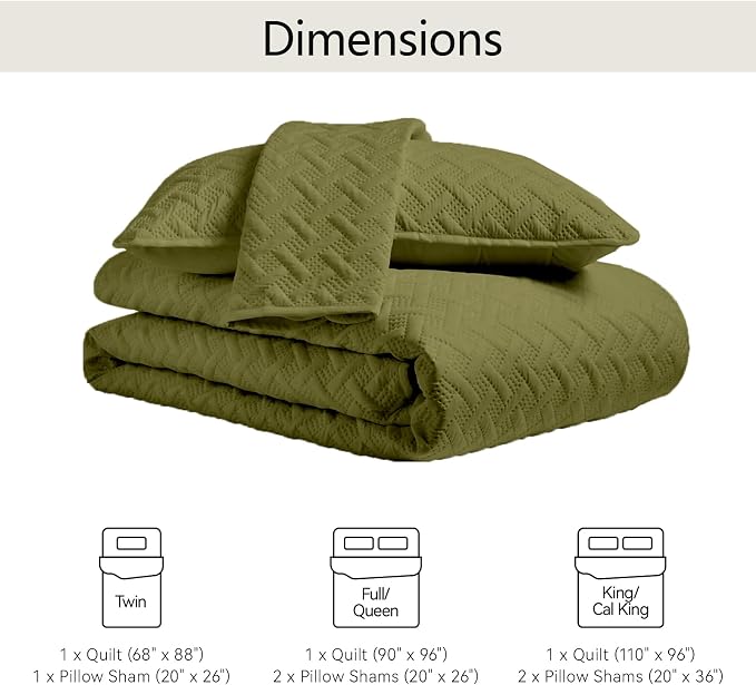 FLYMME Quilts Queen Size, Lightweight Olive Green Bedspreads, Basket Weave - Image 6