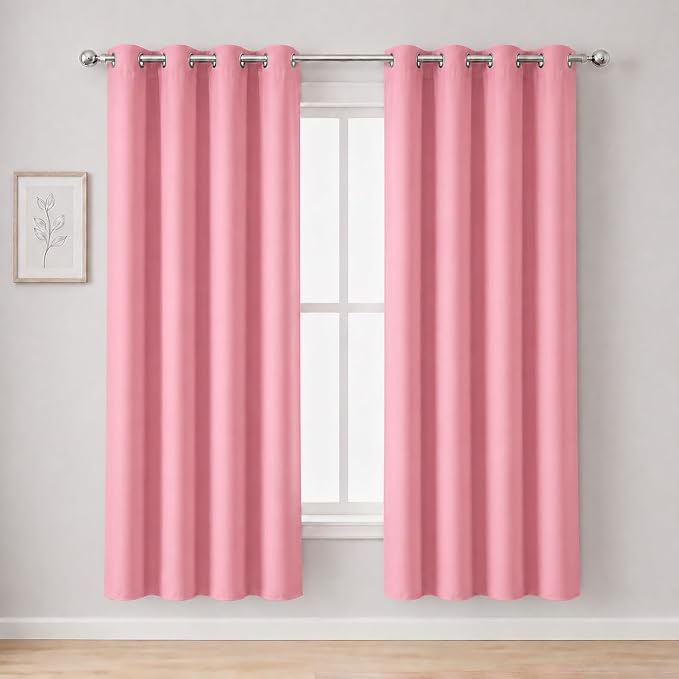 Blackout Curtains 66 x 72 Inch Long Pink Curtains Set of 2 Panels Room by Lemomo