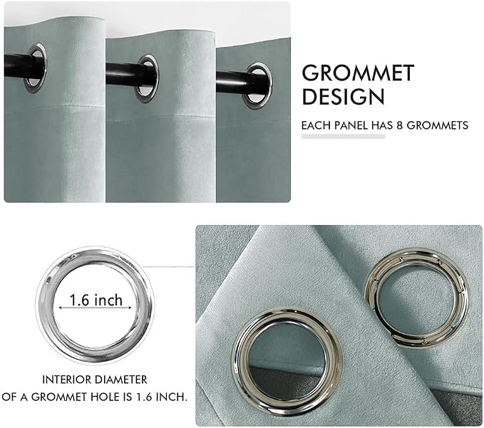 MIULEE Velvet Curtains Misty Blue 52 x 84 Inch Length Set of 2 | Grommet Drapes - Image 2