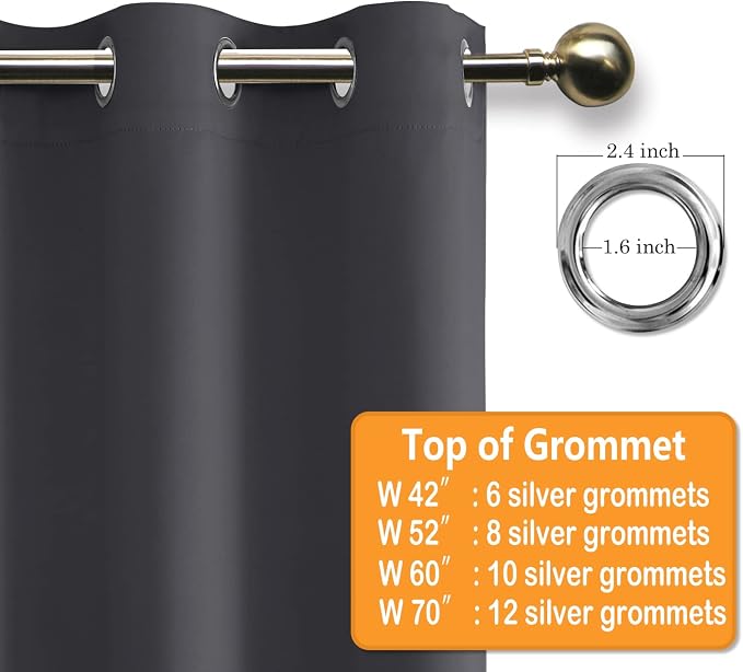 Grommet Blackout Curtains for Bedroom 52 x 36 Inches Long Dark Grey | Thermal - Image 5