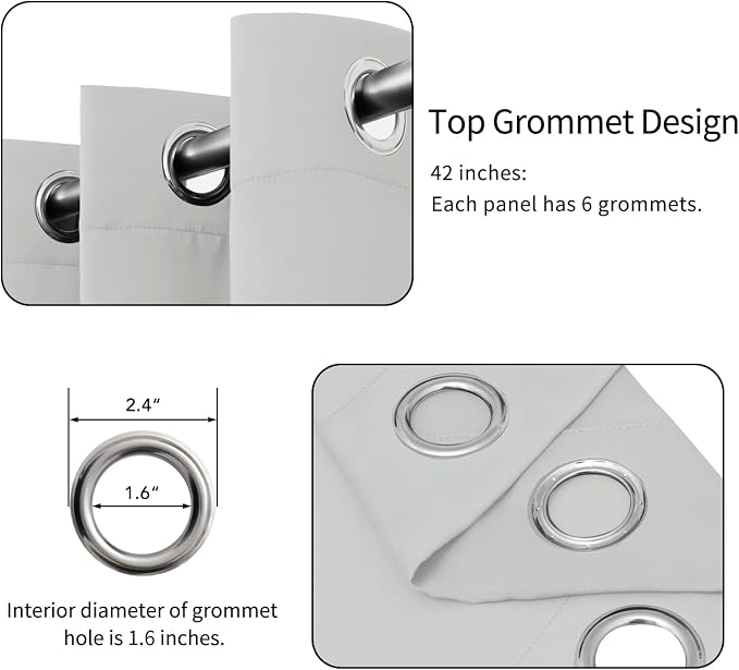 Easy-Going Thermal Grommet Curtains, 2 Panels 42x84 in, Noise Reduction - Image 4