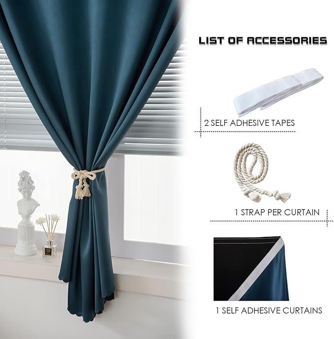 AJAZZ 100% Blackout Self Adhesive Curtains Small Window Short Temporary Black - Image 6