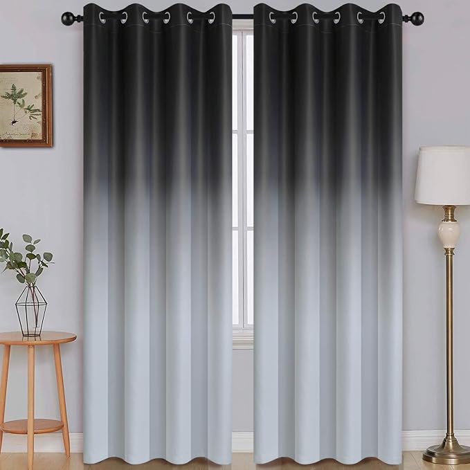 SimpleHome Black to Grey White Ombre Room Darkening Curtains 84 Inch | Curtains by SimpleHome