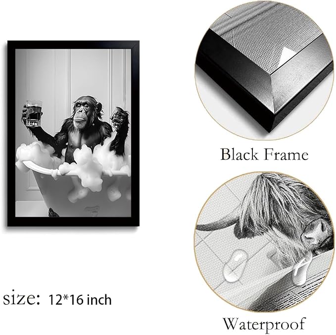 OIQArtOIQ Funny Bathroom Framed Wall Art Vintage Canvas Wall Art Prints - Image 7