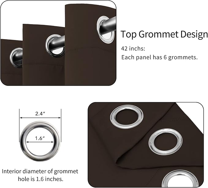 Easy-Going Thermal Grommet Blackout Curtains, 2 Panels 42x63 in, Dark Brown | - Image 4