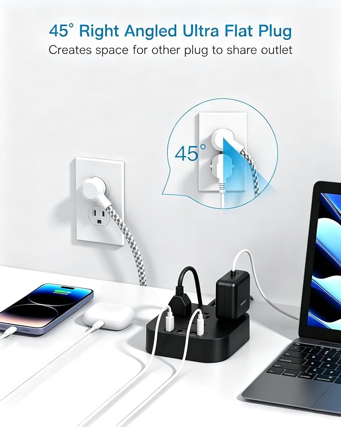 One Beat Power Strip with USB C, 3 Outlets 4 USB Ports, 6ft Short Braided - Image 5