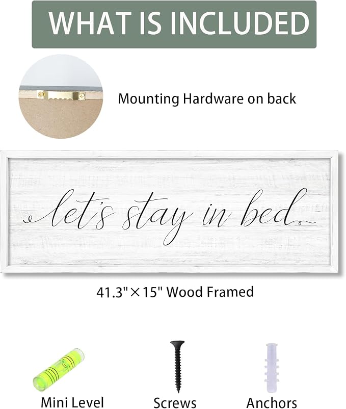 Lets Stay in Bed Wall Decor Above Bed 41.3''×15'' Large Farmhouse Wall Decor - Image 3