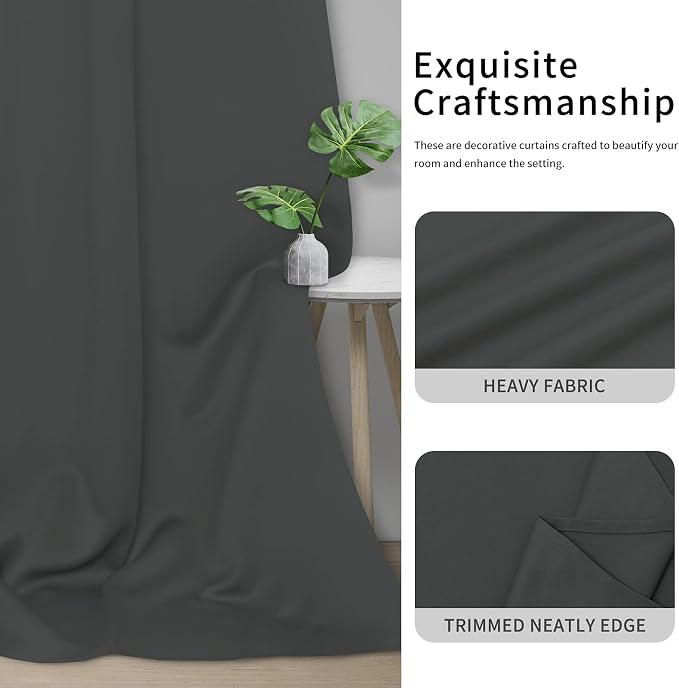Easy-Going Thermal Grommet Blackout Curtains, 2 Panels 42x84 in, Dark Gray | - Image 5