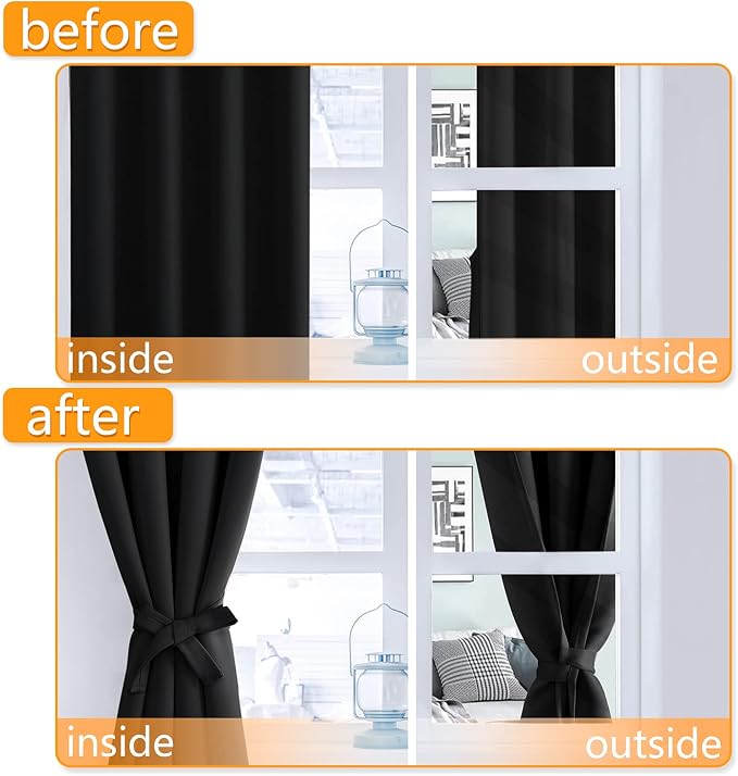 Blackout Curtains for Bedroom, 42 x 63 Inches Length Black 2 Panels | Thermal - Image 4