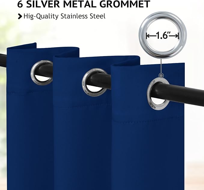 COSVIYA Grommet Room Darkening Royal Blue Curtains 63 inch - Image 2