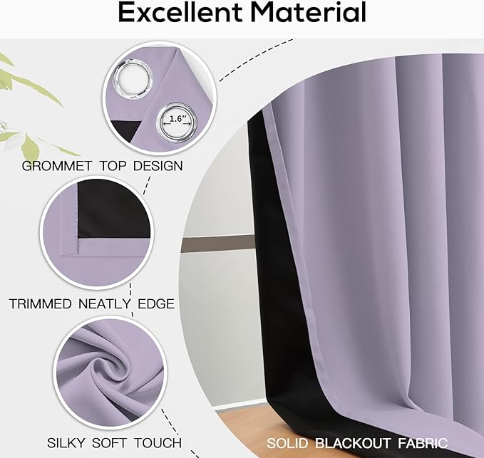 Yakamok Light Purple Blackout Curtains 84 inches Long - Image 4