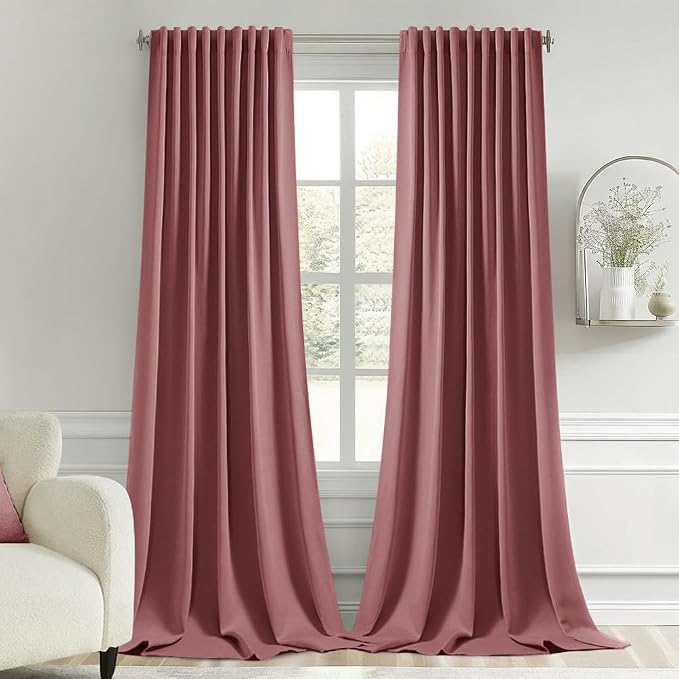 MIULEE Dusty Rose Back Tab Blackout Curtains 52x120 Inch Long 2 Panels Set | by MIULEE