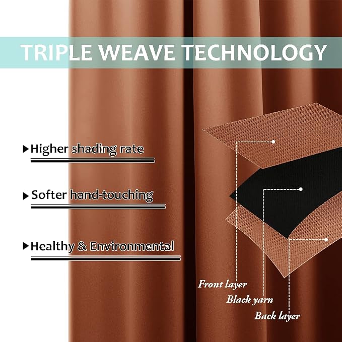 NICETOWN Burnt Orange Blackout Curtains 80 inches Long, Full Light Blocking - Image 6