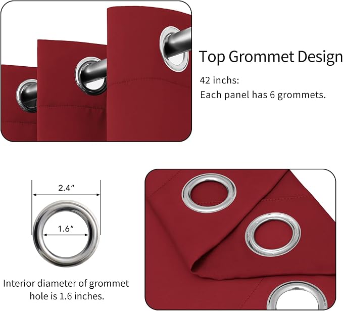 Easy-Going Thermal Grommet Blackout Curtains, 2 Panels 42x84 in | Christmas Red - Image 4