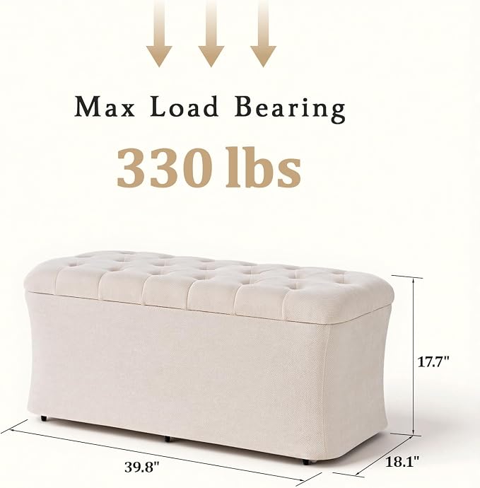 Storage Ottoman Bench, End of Bed Bench, 39.8 x 18.1 x 17.7 Inches Pouf Ottoman - Image 2