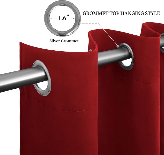Easy-Going Thermal Grommet Blackout Curtains, 2 Panels 52x96 in | Christmas Red - Image 5