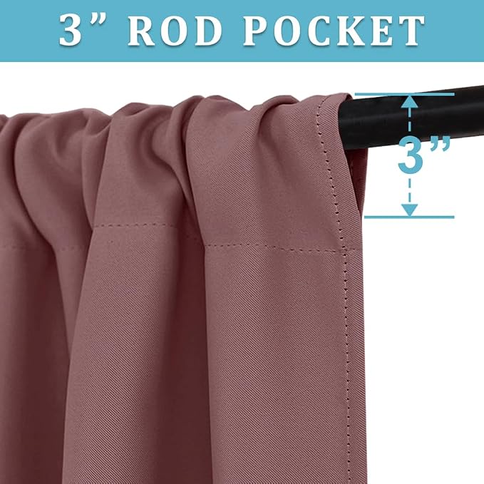 RYB HOME Half Curtain Tiers 36 inch Length, Rod Pocket | Short Blackout Curtains - Image 2